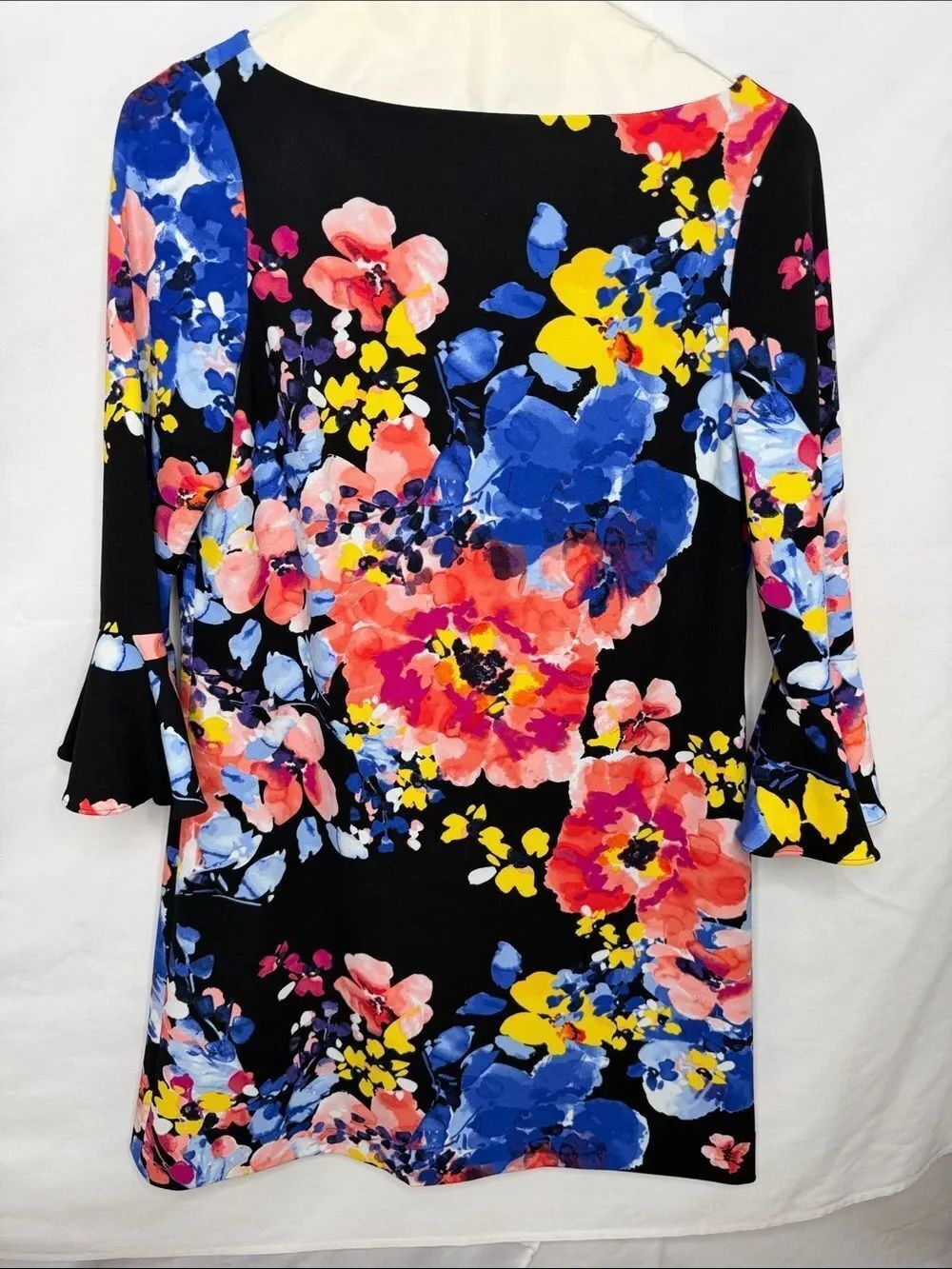 Women's Black Floral Shift Dress - Vibrant Multi-Color Print